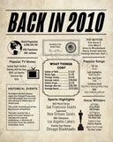 2010 Newspaper Poster, Birthday Poster Printable, Time Capsule 2010, The Year 2010 Instant Download, 2010 poster poster sign