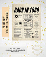 1988 Newspaper Poster, Birthday Poster Printable, Time Capsule 1988, The Year 1988 Instant Download, 1988 poster poster sign