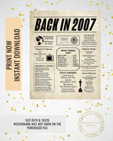 2007 Newspaper Poster, Birthday Poster Printable, Time Capsule 2007, The Year 2007 Instant Download, 2007 poster poster sign
