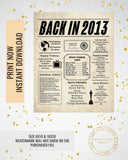 2013 Newspaper Poster, Birthday Poster Printable, Time Capsule 2013, The Year 2013 Instant Download, 2013 poster poster sign
